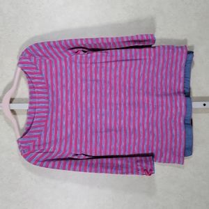 6152 Talbots pink & blue striped boat neck 3/4 sleeve top S